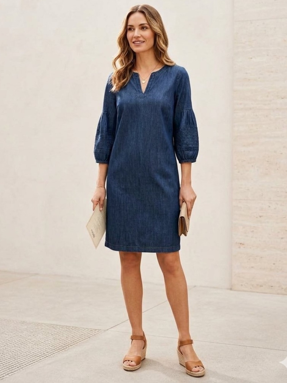 TALBOTS denim shift dress 100% cotton chambray size 2